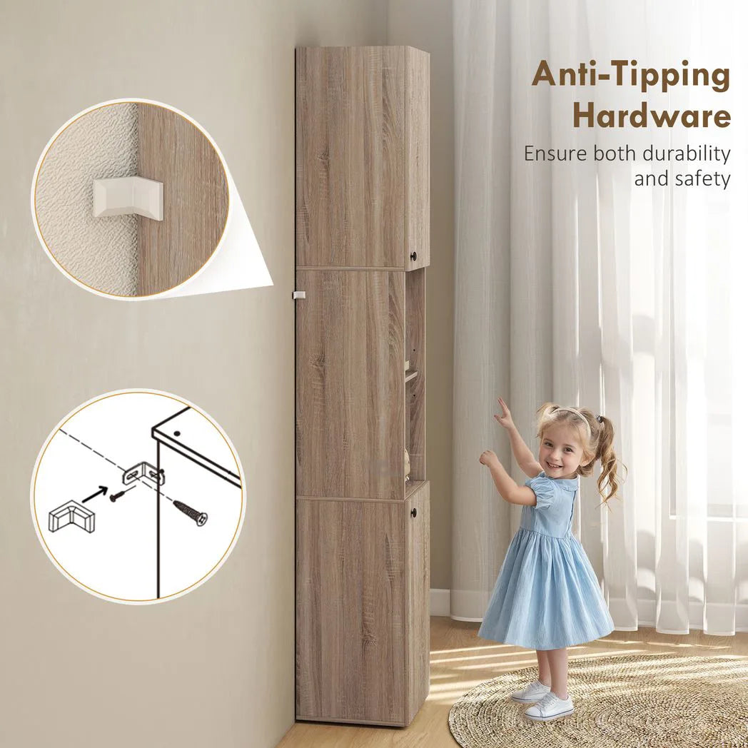 HOMCOM 6-Tier Tall Bathroom Cabinet - Natural