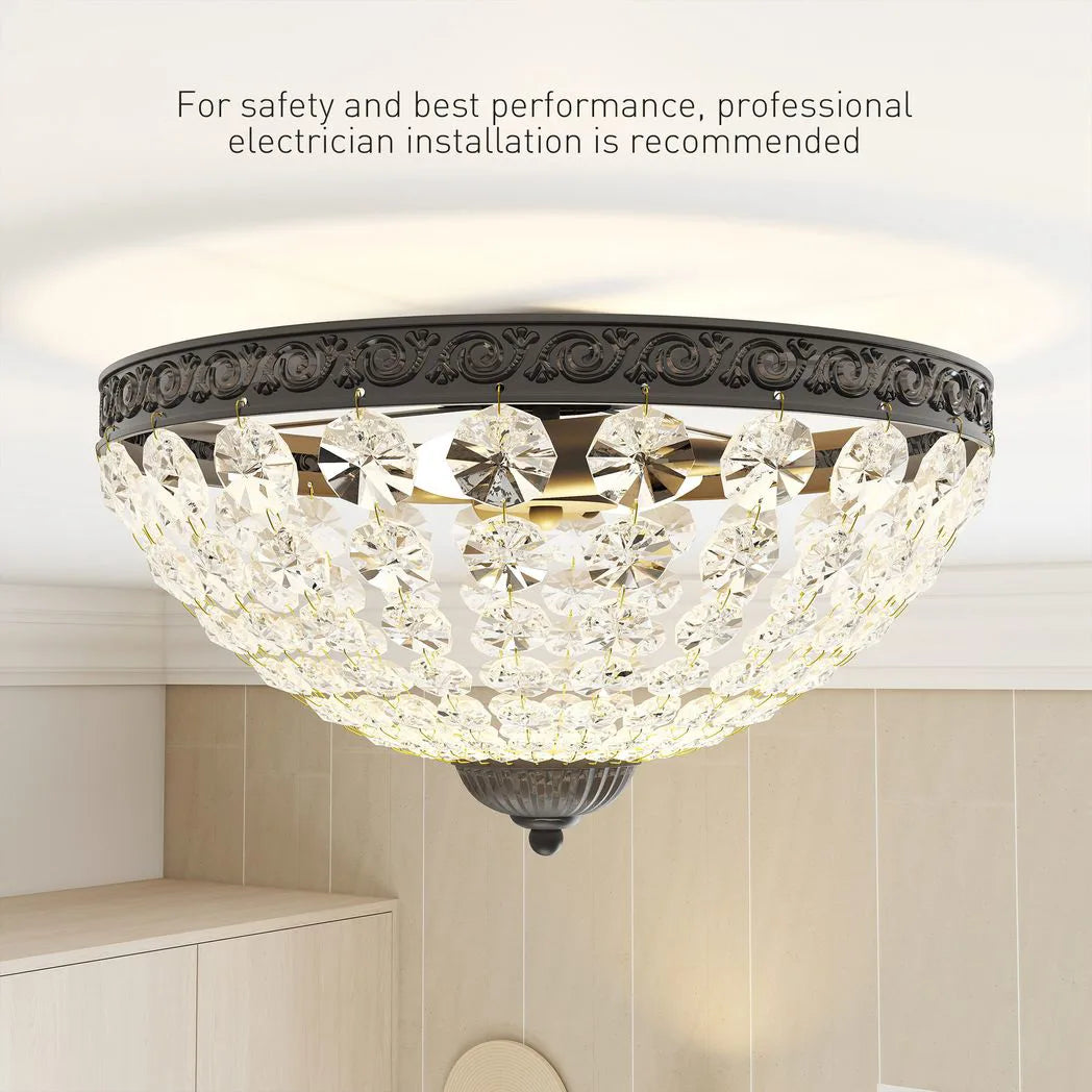 HOMCOM Crystal Chandelier Ceiling Light with 168 Octagonal Beads, Vintage 2-Light Flush Mount Ceiling Light for Living Room, Bedroom, Hallway, Dining Room, Black