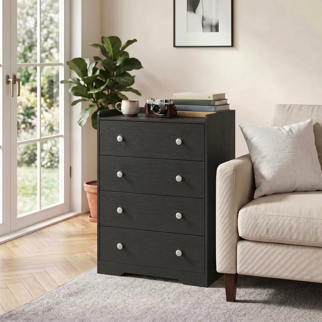 HOMCOM 4 Drawer Chest of Drawers, Modern Dresser for Bedroom, Storage Cabinet for Living Room Entryway, Black Wood Effect