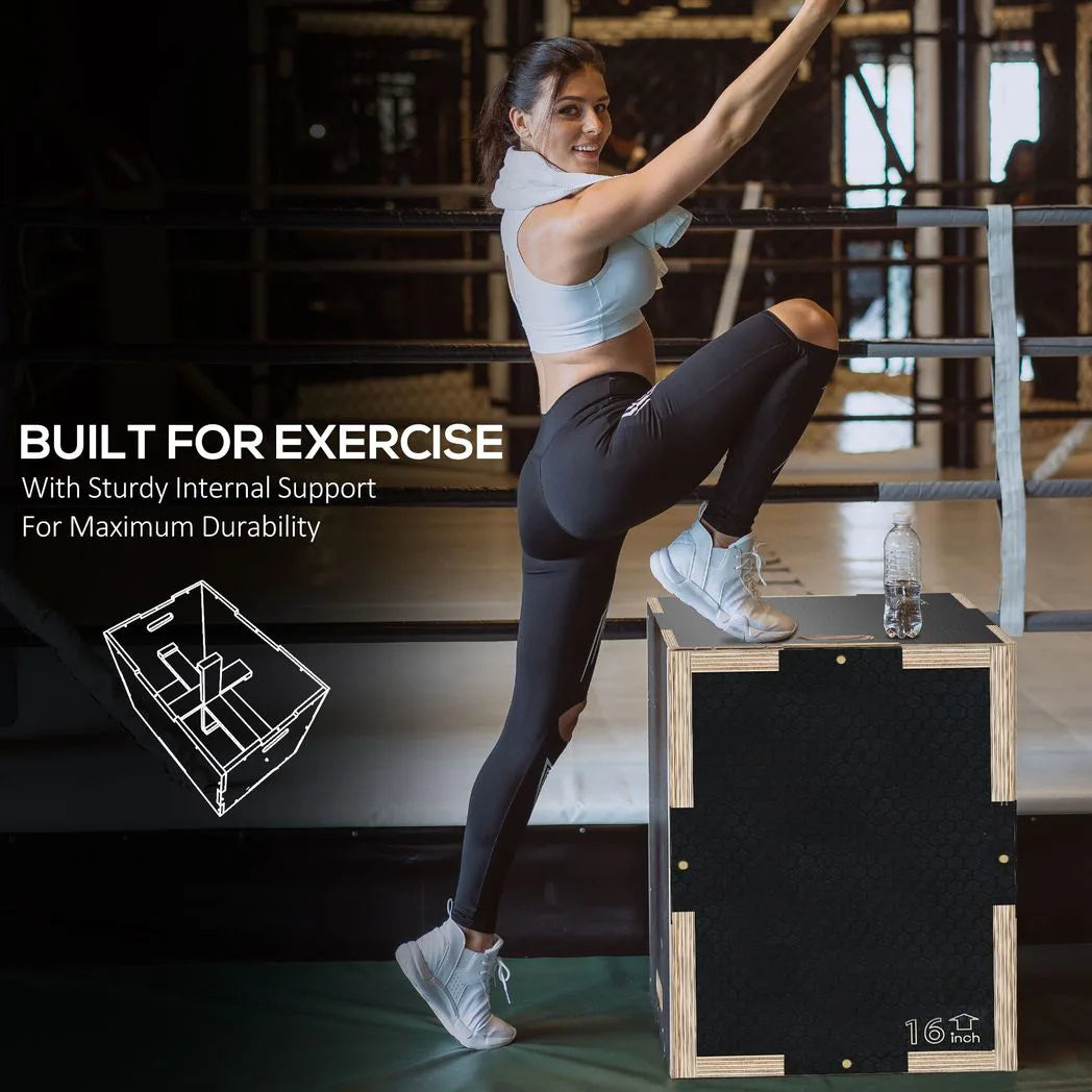 SPORTNOW Multi-Faceted Jump Box, Wooden Step Up Box, for Home, Gym, Exercise, Black