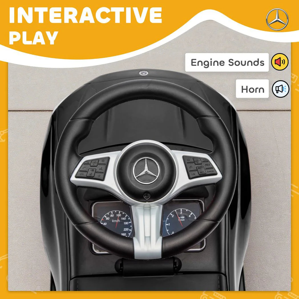 AIYAPLAY Official Mercedes-Benz Ride On Car, Foot to Floor Sliding Walker with Horn, Engine Sounds and Under-Seat Storage, Black