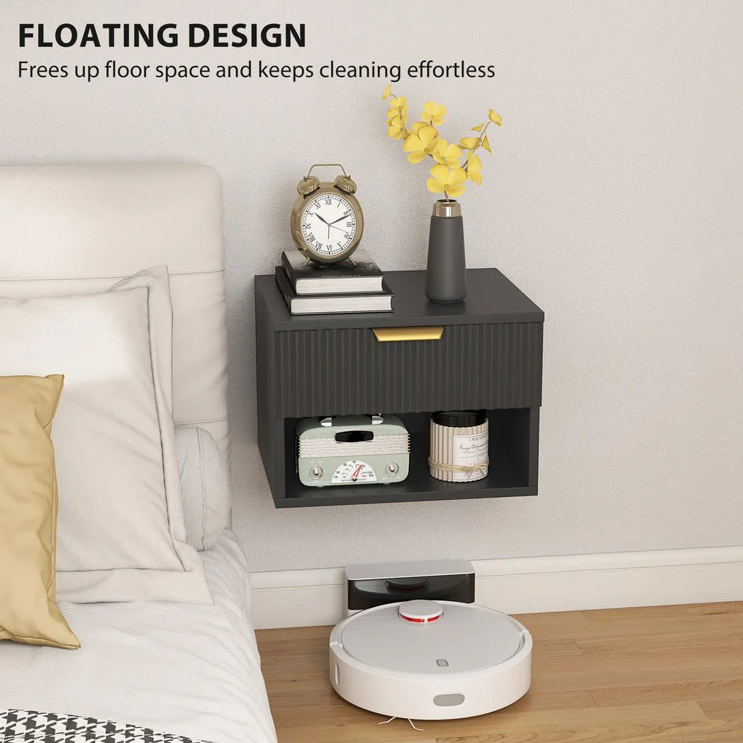 HOMCOM Floating Nightstands Set of 2, Modern Wall Mounted Bedside Tables, Black