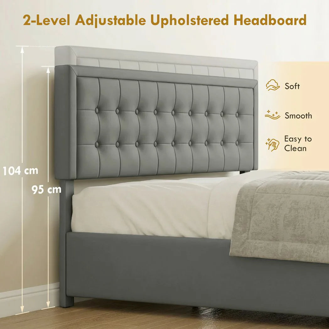 HOMCOM PU Leather King Size Ottoman Bed Frame, with Front Drawer - Grey