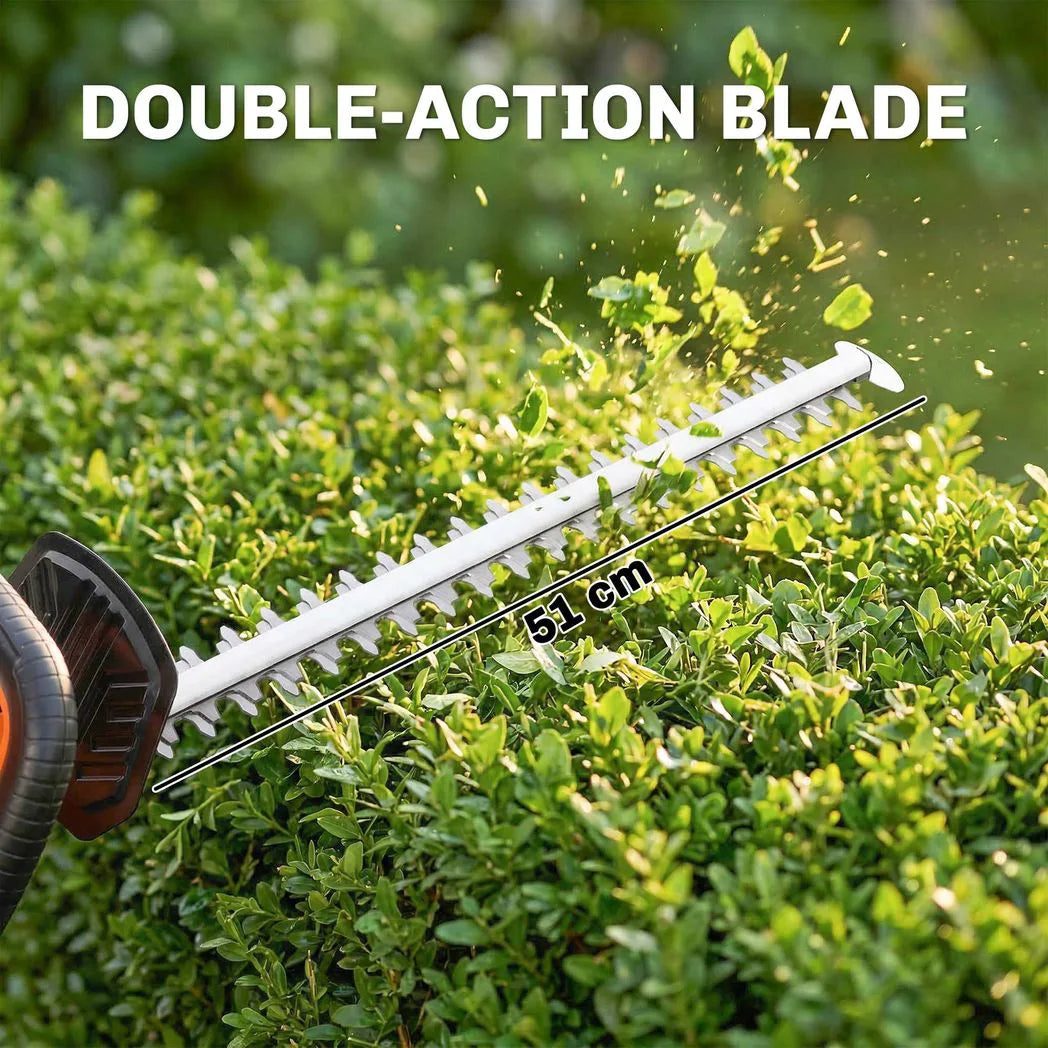 Outsunny 20" Cordless Hedge Trimmer, 18V Electric Hedge Cutter with 51cm Dual Action Blade, 2000mAh Battery and Charger
