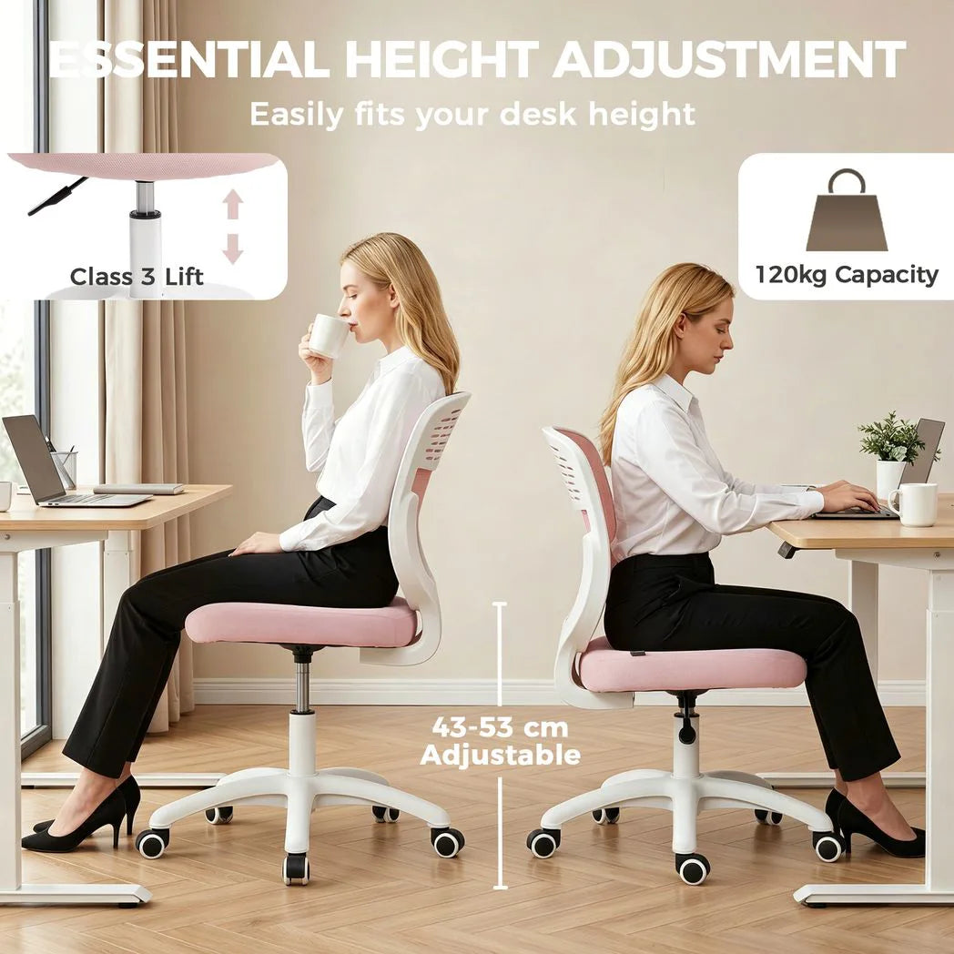 HOMCOM Office Chair, Armless Computer Desk Chair with Breathable Mesh, Adjustable Height, Swivel Wheels, Pink
