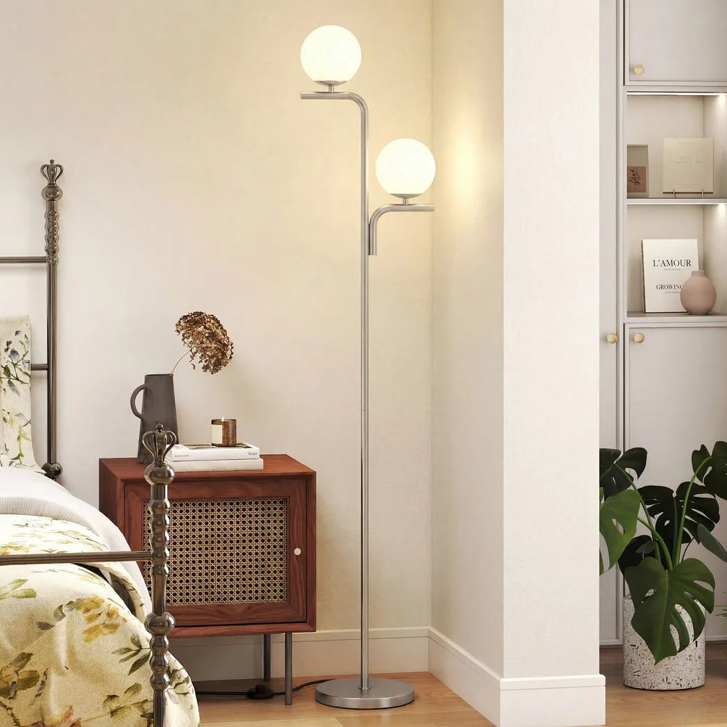 HOMCOM LED Floor Lamp, Modern Standing Lamp with 3 Colour Temperatures, Globe Glass Shades and Foot Switch, Silver Tone