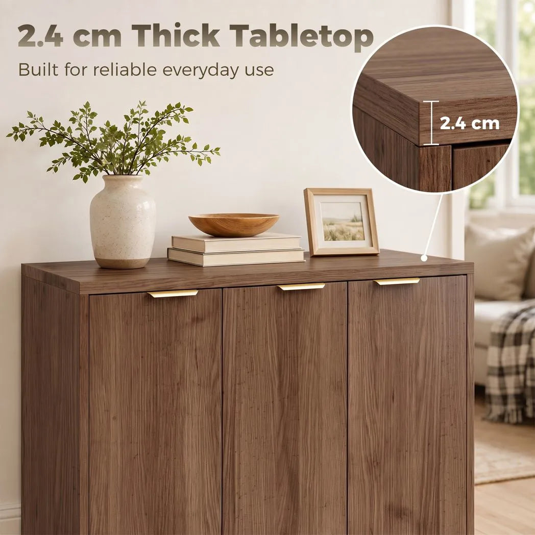 HOMCOM Sideboard Cabinet, Modern Storage Cabinet with 3 Doors and Adjustable Shelves for Living Room, Dining Room, Brown