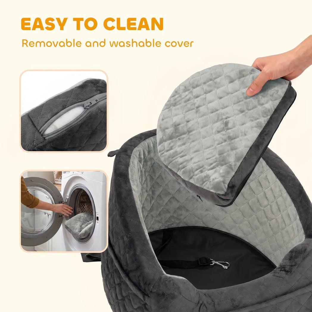 PawHut Dog Car Seat, Detachable Washable Dog Booster Seat with Thick Cushion, Seat Belt, Pockets for Small Under 10kg, Grey