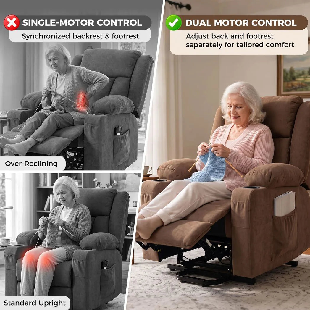 HOMCOM Dual Motor Recliner Chair, 55° Electric Lift Chair for Elderly, Recliner Armchair with Massage and Heat, Brown