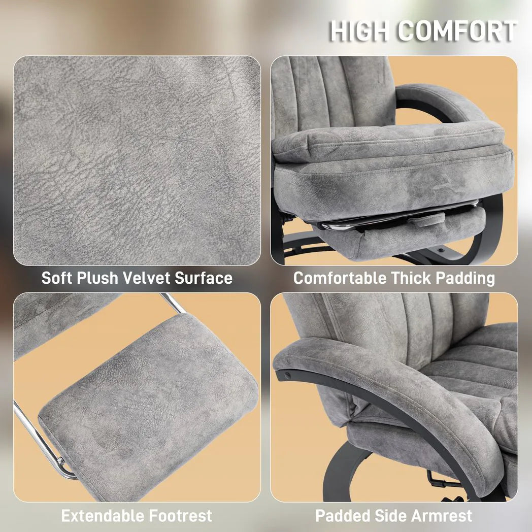 HOMCOM Swivel Recliner Chair with Footrest, Manual Recliner Armchair with Wooden Base, Plush Velvet Upholstered Reclining Chair for Living Room, Bedroom, Office, Grey