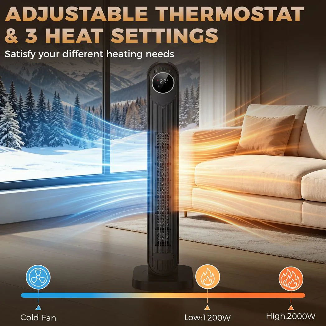 HOMCOM 2000W Ceramic Electric Heater with Fan, Timer, Oscillation - Black