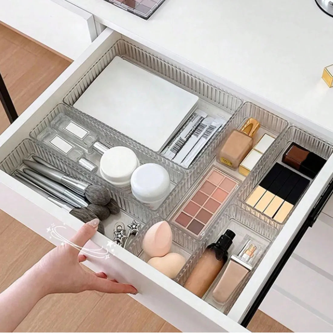 11pcs Drawer Organiser Set Clear Makeup Trays Plastic Desk Drawer Dividers Boxes