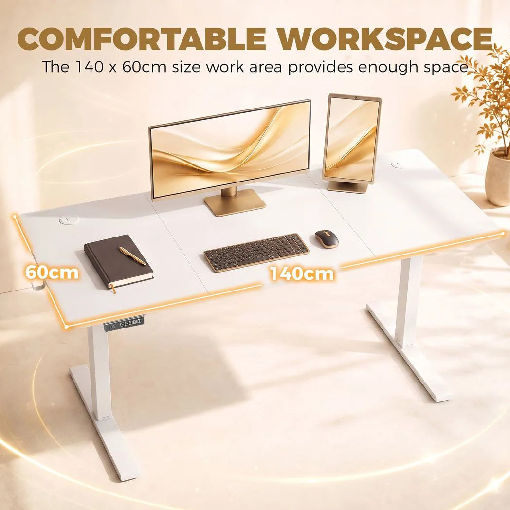 HOMCOM Standing Desk Memory Control Height Adjustable Desk 2 Cable Holes LED Display Sit Stand Desk White