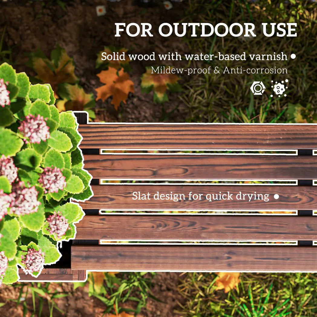 Outsunny Wooden Garden Planter & Bench Combination Garden Raised Bed Patio Park Carbonised Finish 176 x 38 x 40 cm