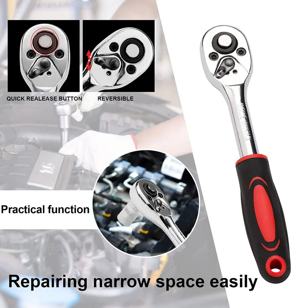 46Pcs Metric Socket 1/4" HSS Drive Ratchet Bit Set Wrench Torx Hex Tool Kit Case