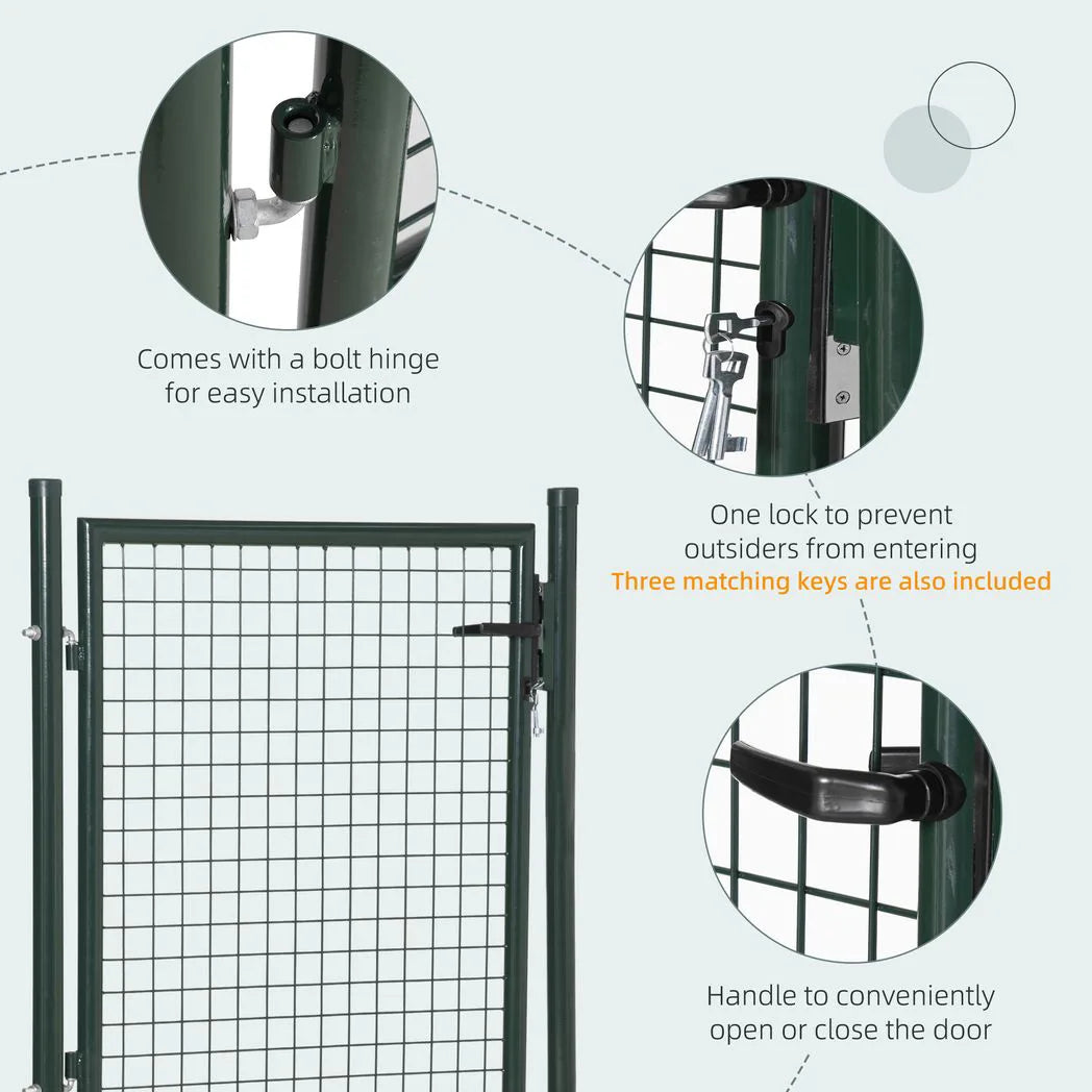 HOMCOM Green Steel Garden Gate with Lock and 3 Keys 97 x 150cm, Green