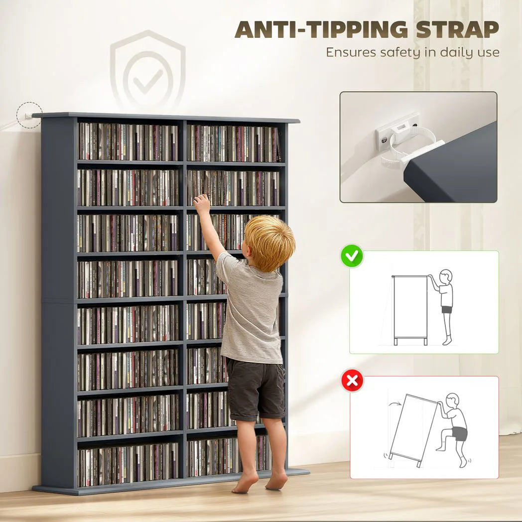 HOMCOM 16-Compartment Media Shelf - Grey