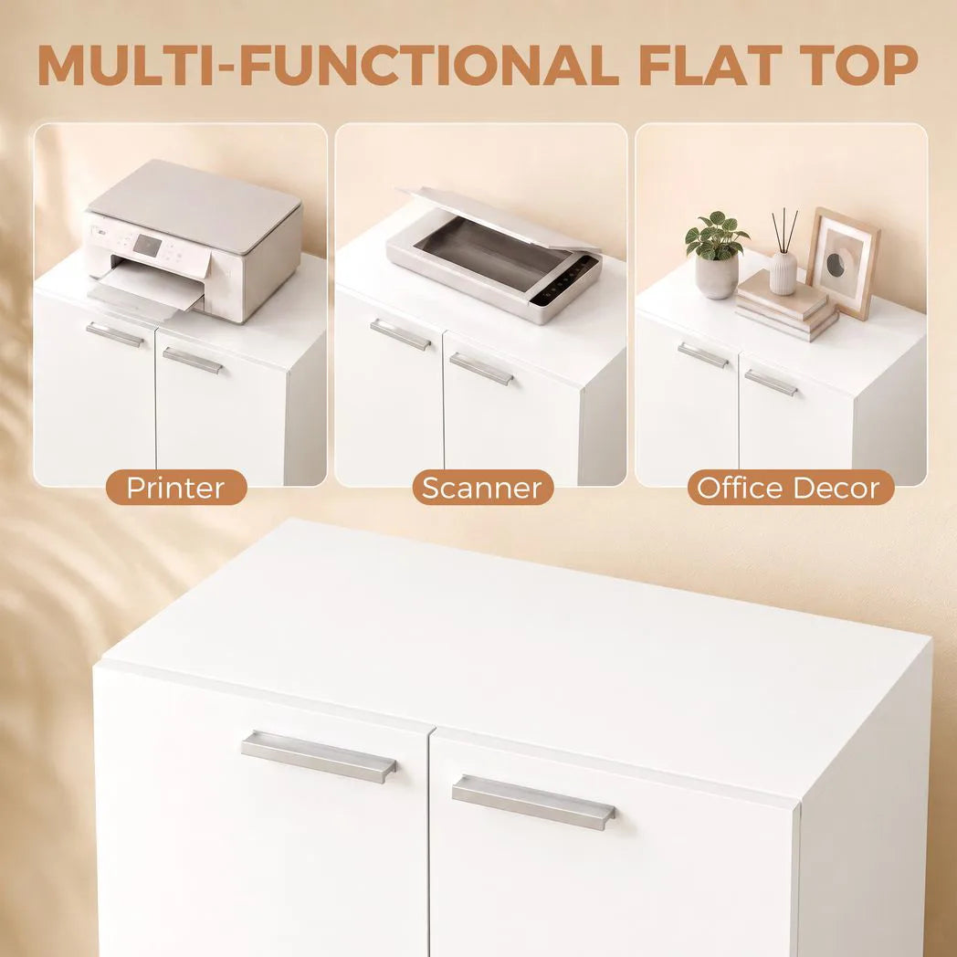 HOMCOM 120 cm Tall Storage Cabinet Cupboard, 3-Tier File Organiser Wooden Filing Cabinet, White