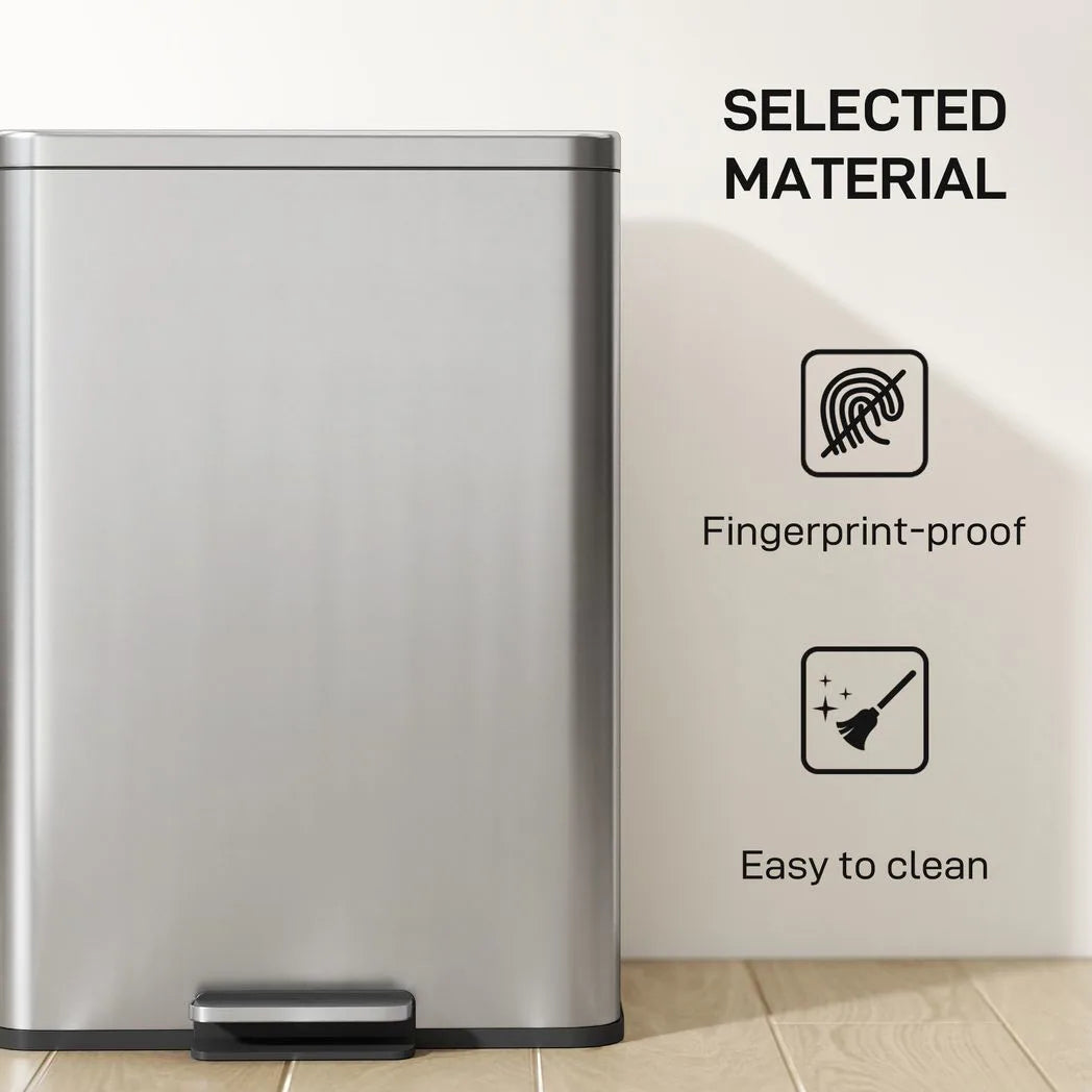 HOMCOM 20L Kitchen Bin with Soft-Close Lid and Stay-Open Function, Stainless Steel Pedal Bin with Removable Inner Bucket for Kitchen, Office, Home, Silver Tone