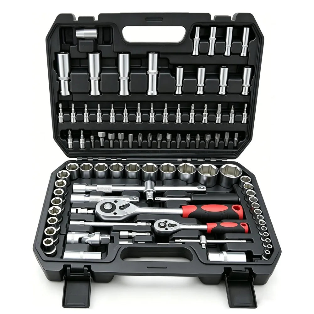 94 Piece 1/2" & 1/4" Drive Socket Set Screwdriver Ratchet Bits Wrench Tool Kit