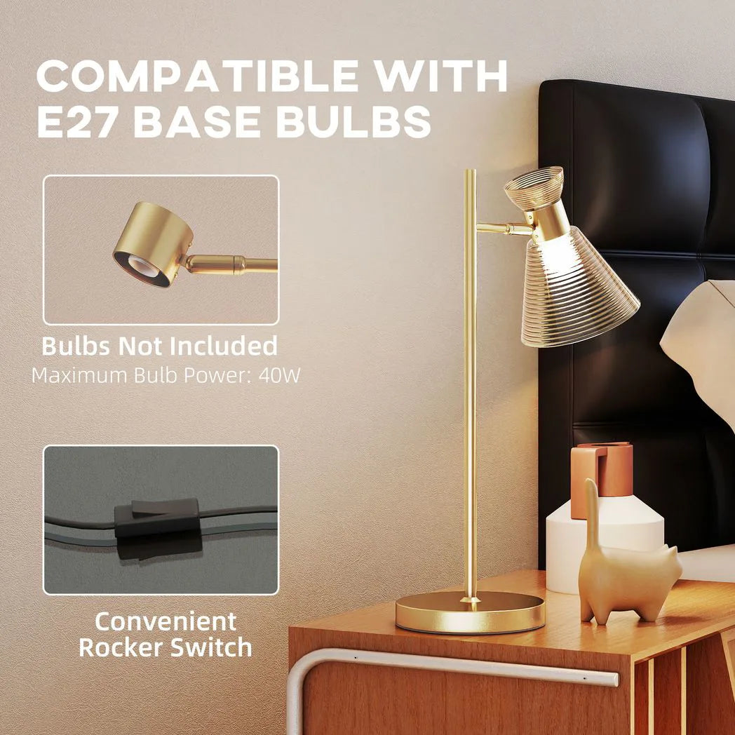 HOMCOM Modern Table Lamp, Bedside Lamp with Adjustable Flower-Shaped Head and E27 Socket for Living Room Bedroom Study, Bulb Not Included, Gold Tone