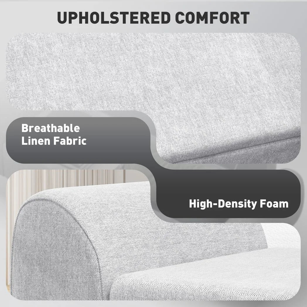 HOMCOM Storage Ottoman with Armrest, Window Seat, Upholstered Linen Storage Bench with Rubberwood Legs, Footstool for Bedroom Living Room, Hallway, Light Grey