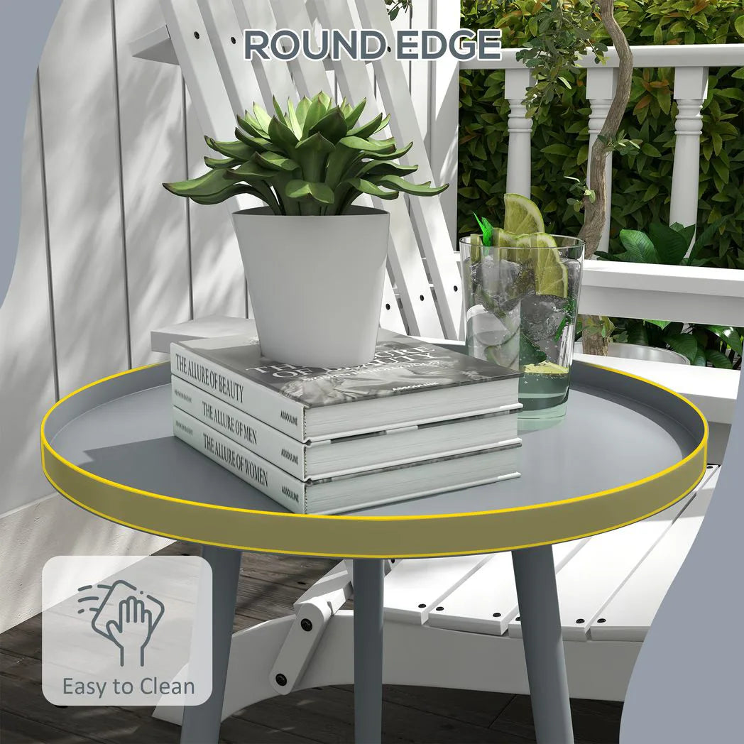Outsunny Round Garden Coffee Table, Outdoor Side Table with Rounded Steel Edge, Ø40 x 50H cm, Grey