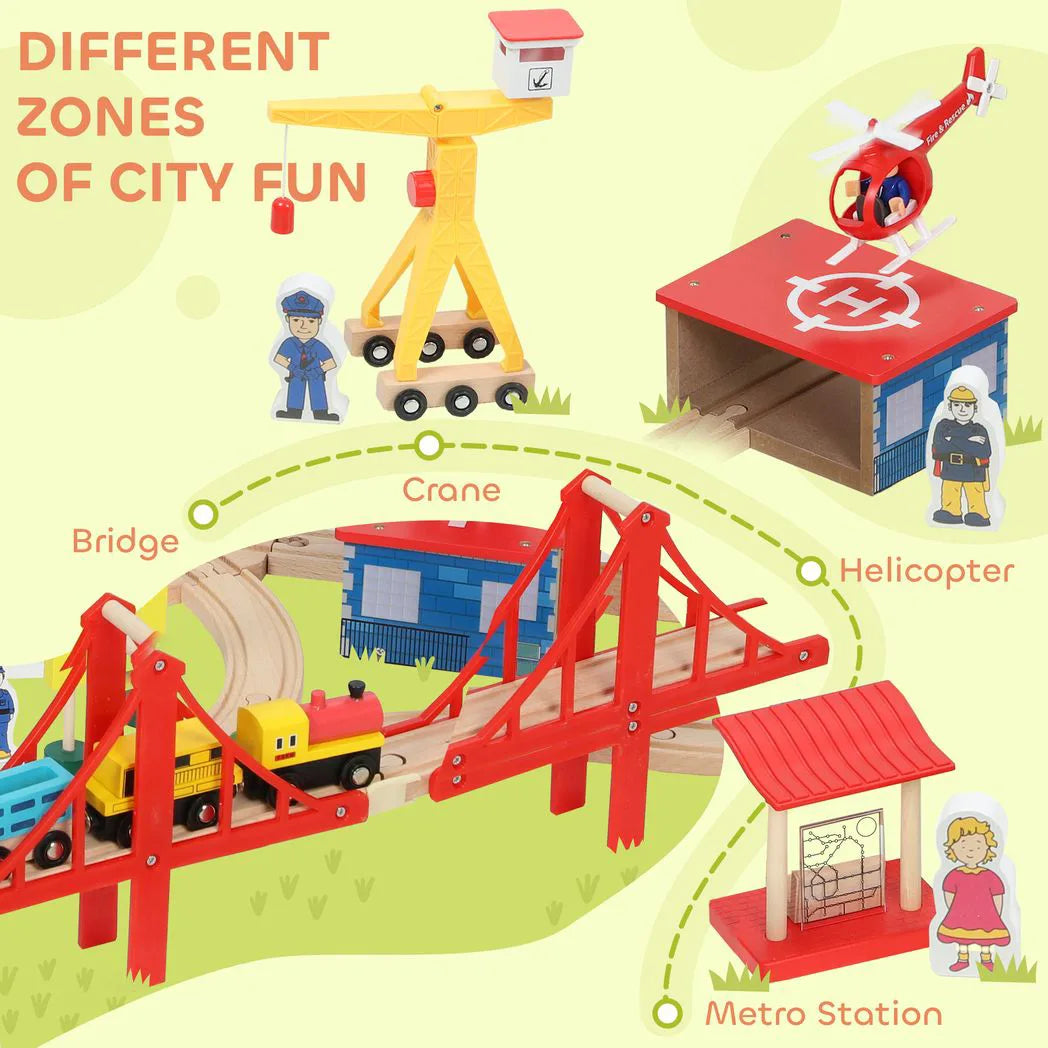 AIYAPLAY 133-Piece Wooden Train Set, Toy Train with Crane, Storage Box, for Kids Ages 3