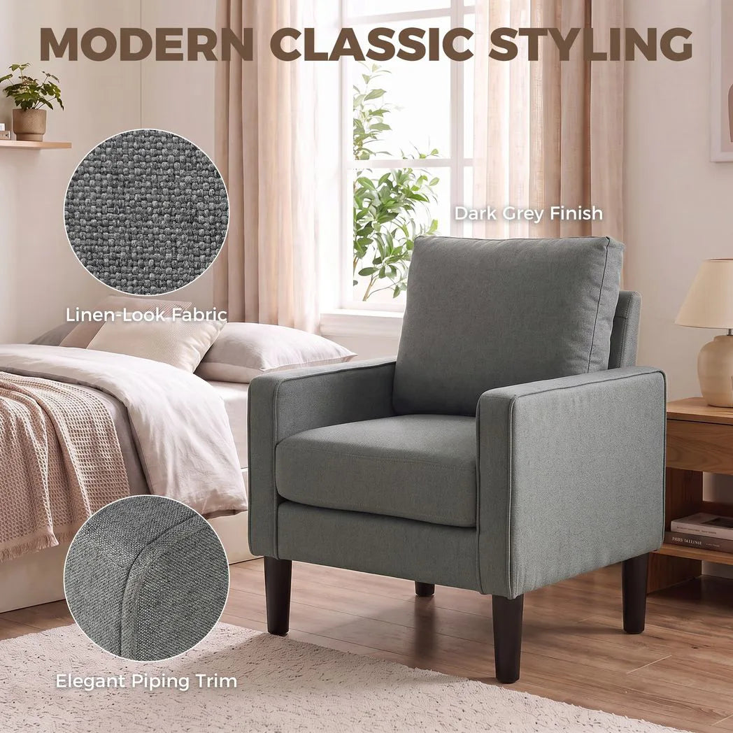 HOMCOM Accent Chair, Removable Pillow Linen Armchair with Comfy Spring Cushion for Living Room, Bedroom, Study, Dark Grey