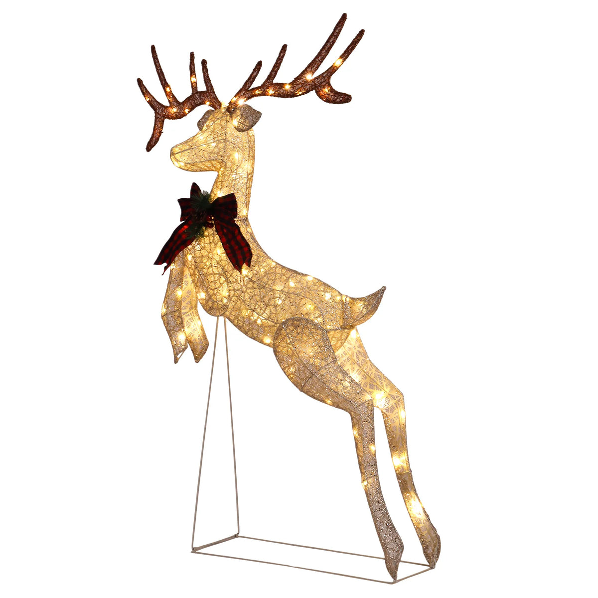 1.5M Lighted Jumping Reindeer Christmas Decorations, Pre-lit Holiday Decor with 100 Warm White LED Lights for Xmas Outdoor Indoor Decor Lighted Holiday Displays
