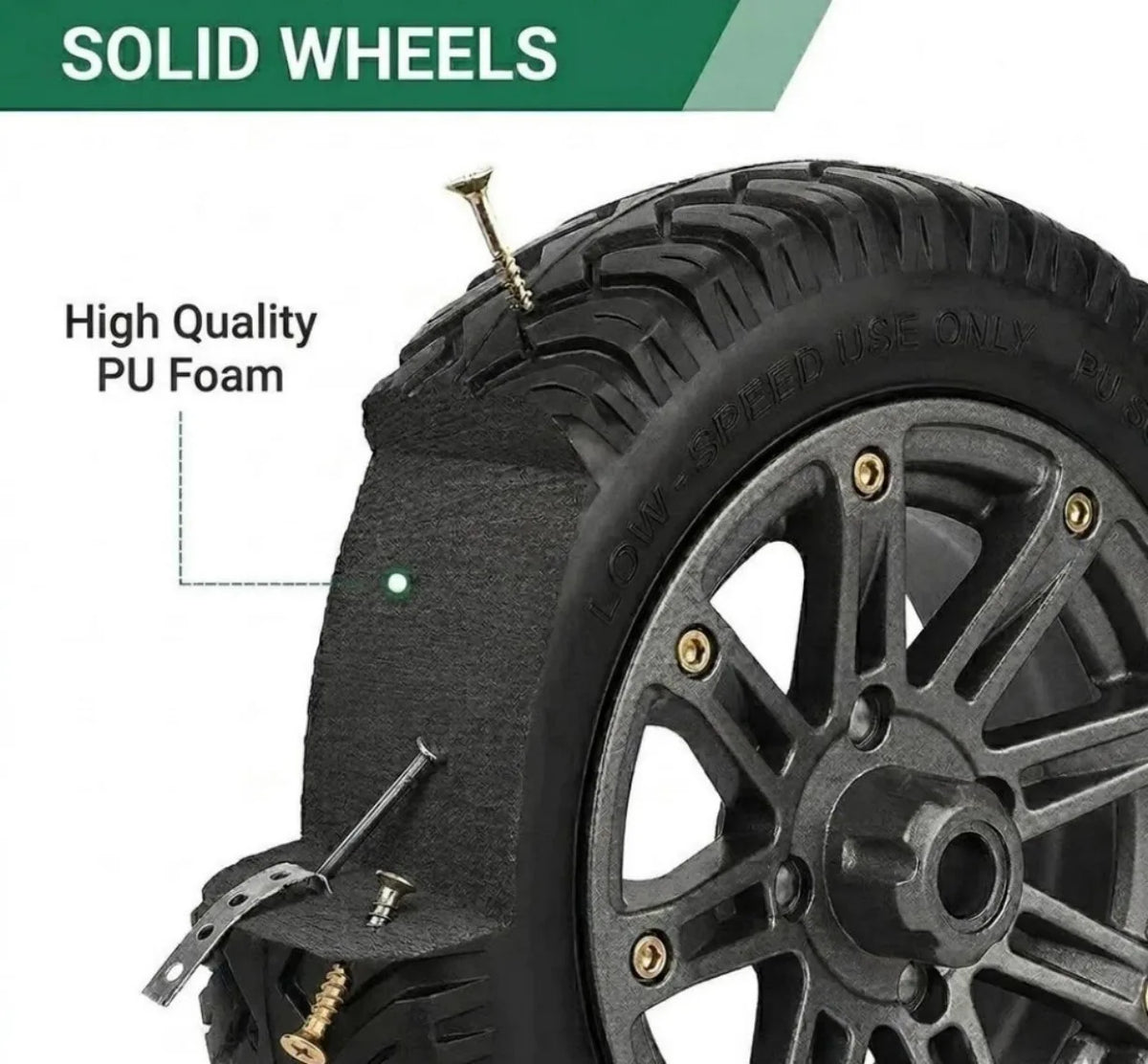 PU Wheelbarrow Wheel 14 inch 3.50-8 Puncture Proof Solid Heavy Duty Tyre Black