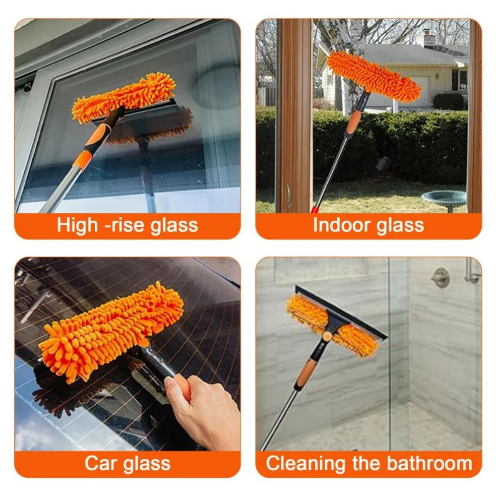 4.5m 15ft Telescopic Window Cleaning Brush Kit Extending Wash Head Squeegee High