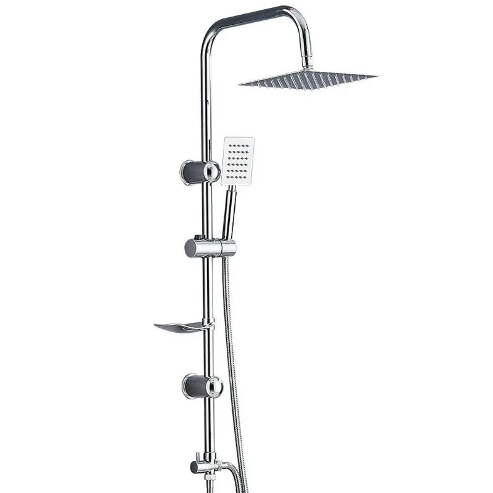 Bathroom Shower Kit Twin Head  Square Fixed Head Riser Rail Bath Mixer Tap Set