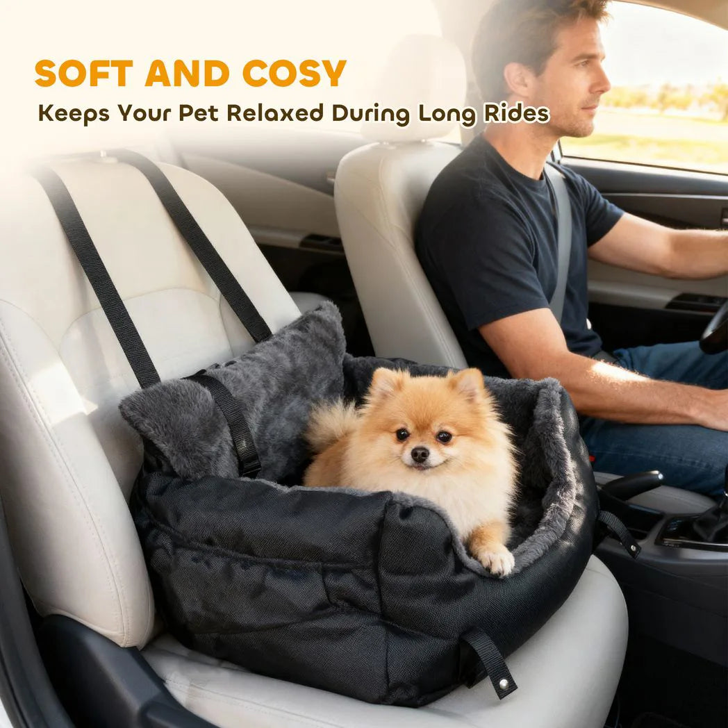 PawHut Dog Car Seat for Small Dogs with Fixed Buckle, Safety Leash, Washable Cover, 58 x 45 x 28 cm, Black