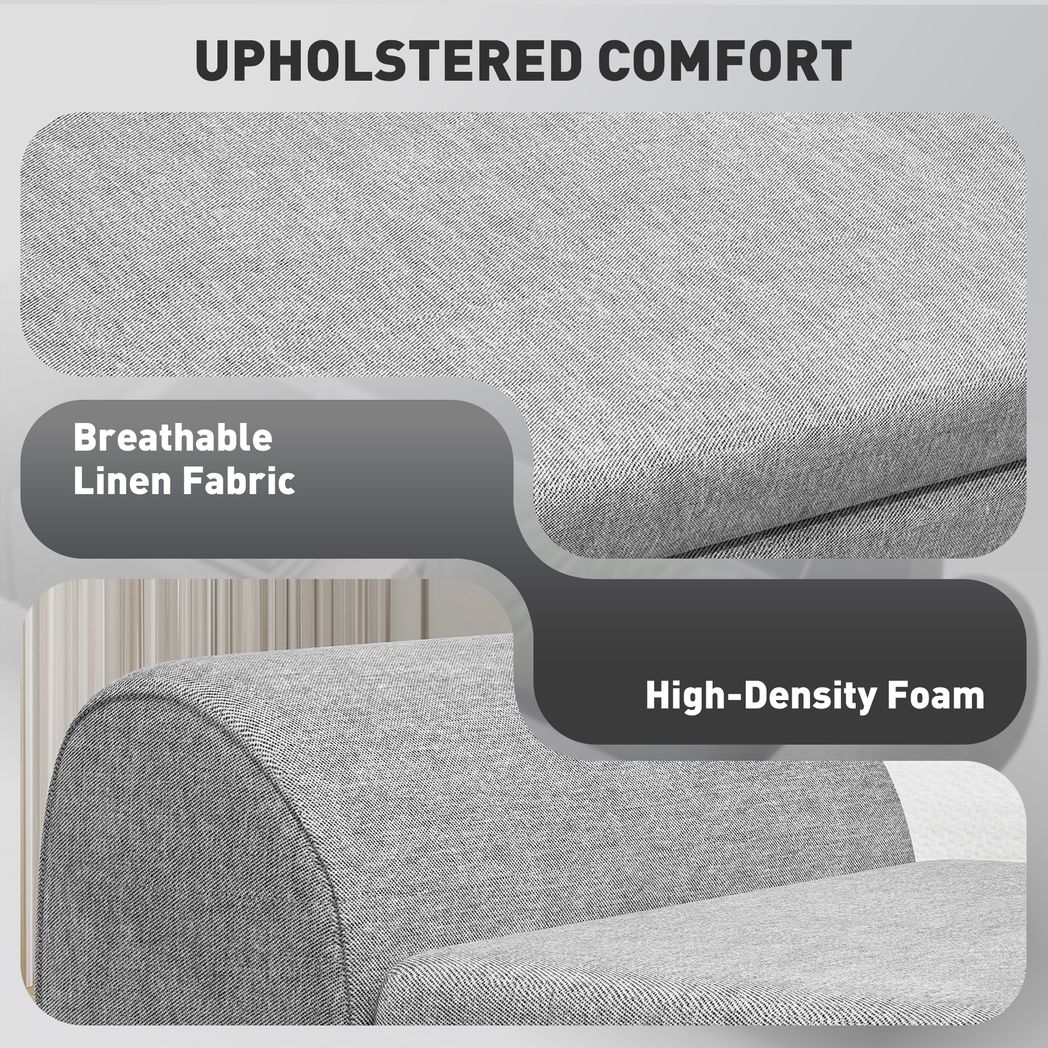 HOMCOM Storage Ottoman with Armrest, Window Seat, Upholstered Linen Storage Bench with Rubberwood Legs, Footstool for Bedroom Living Room, Hallway, Dark Grey
