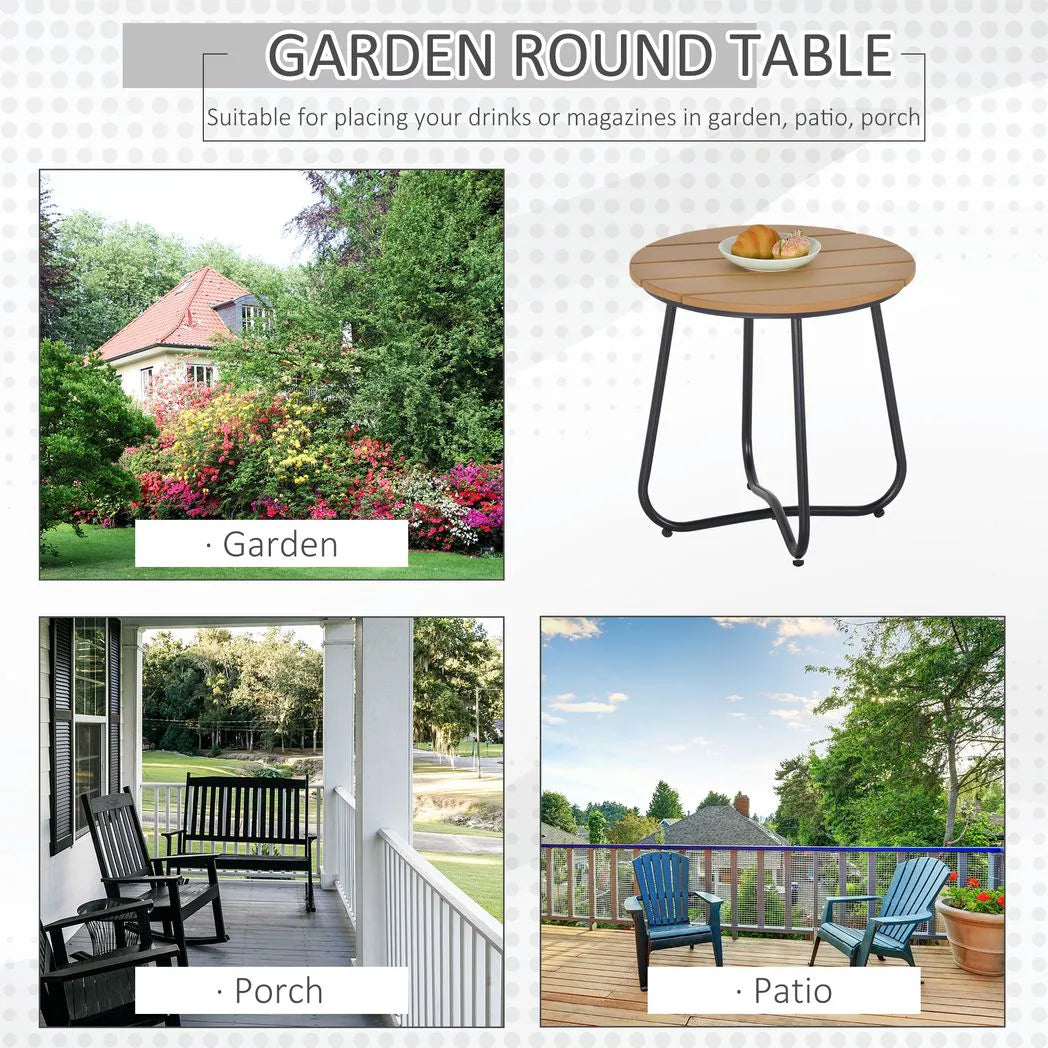 Outsunny Round Outdoor Side Table Adjustable Leg Pads Garden Table 49 x 49 x 48 cm Natural Wood & Black