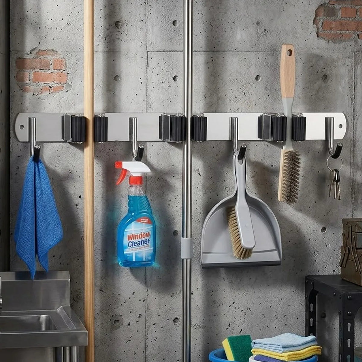 15 Inch Wall Mount Broom Holder Mop Broom Organizer Garage Garden Kitchen Tool Adjustable Storage (US Logistics only For USPS.TK/TMEU only For self-pickup)