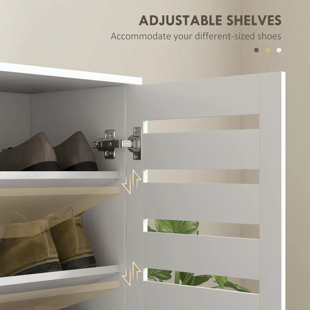 HOMCOM Narrow Shoe Cabinet for Entryway, 5-Tier Slim Shoe Storage Cabinet with 2 Slatted Doors and Adjustable Shelves