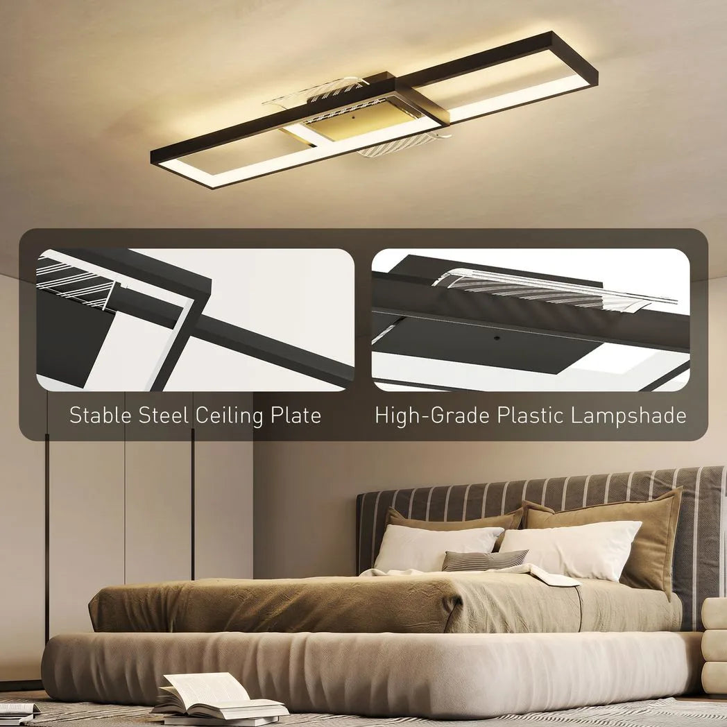 HOMCOM LED Ceiling Light, Modern Dimmable Ceiling Light with Wall Switch & Remote Control, Flush Mount Fixture Lamp with 3000-6000K Colour Temperatures for Living Room, Bedroom, Black