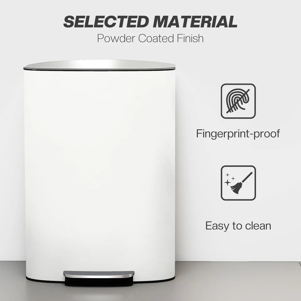 HOMCOM 50L Kitchen Bin with Soft-Close Lid and Stay-Open Function, Stainless Steel Pedal Bin with Removable Inner Bucket, Carry Handle for Kitchen, Office, Home, Cream