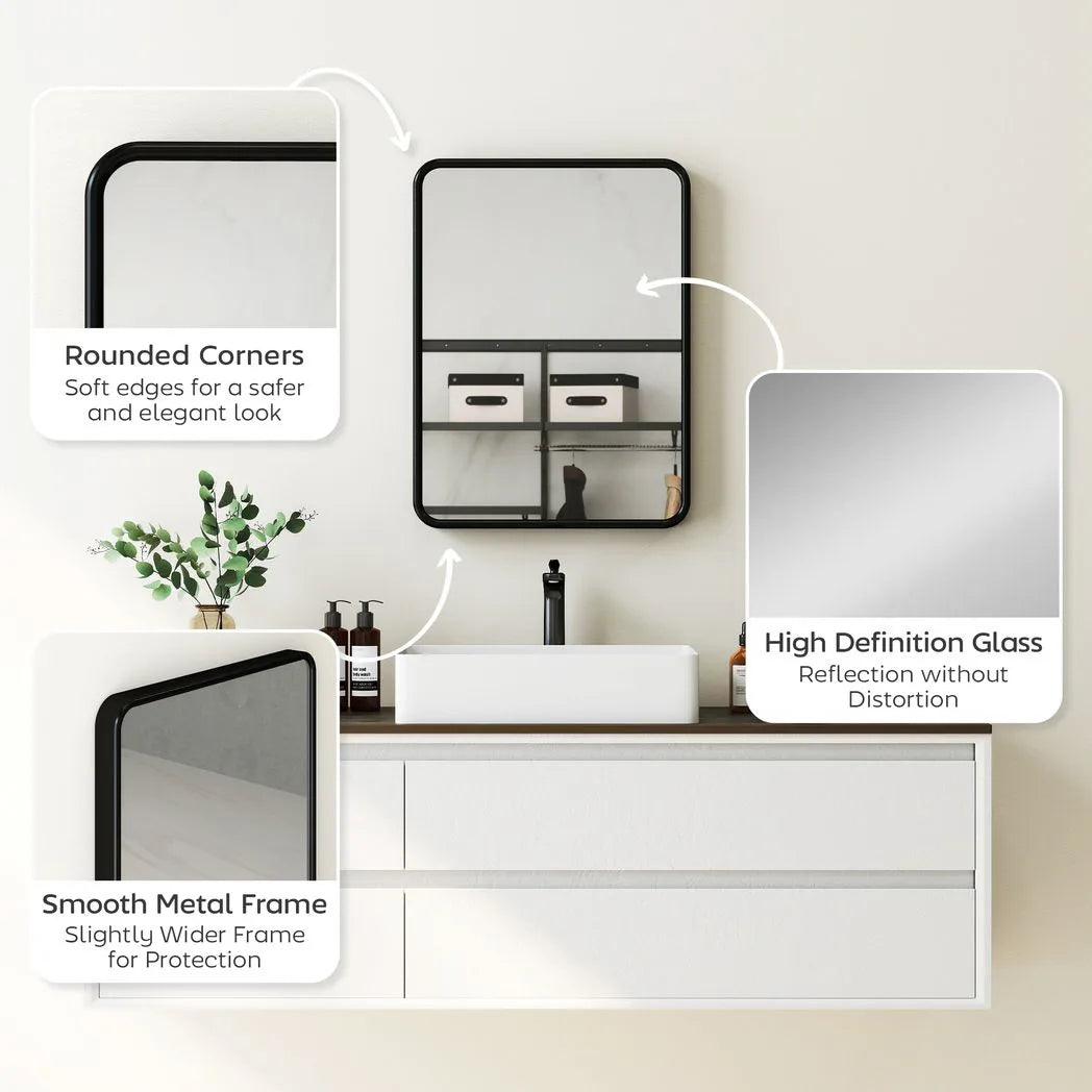 HOMCOM Rectangular Wall Mirror with HD Glass - Black