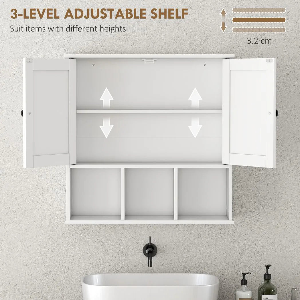 HOMCOM Farmhouse Bathroom Wall Cabinet, Wall Mounted Medicine Cabinet with Adjustable Shelf, Open Compartments, White