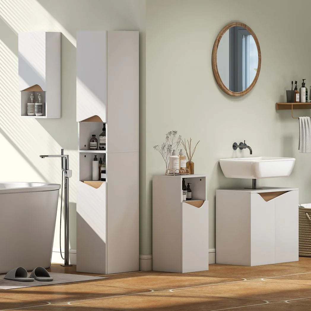 HOMCOM Tall Slim Bathroom Cabinet with 2 Doors, 2 Shelves - White