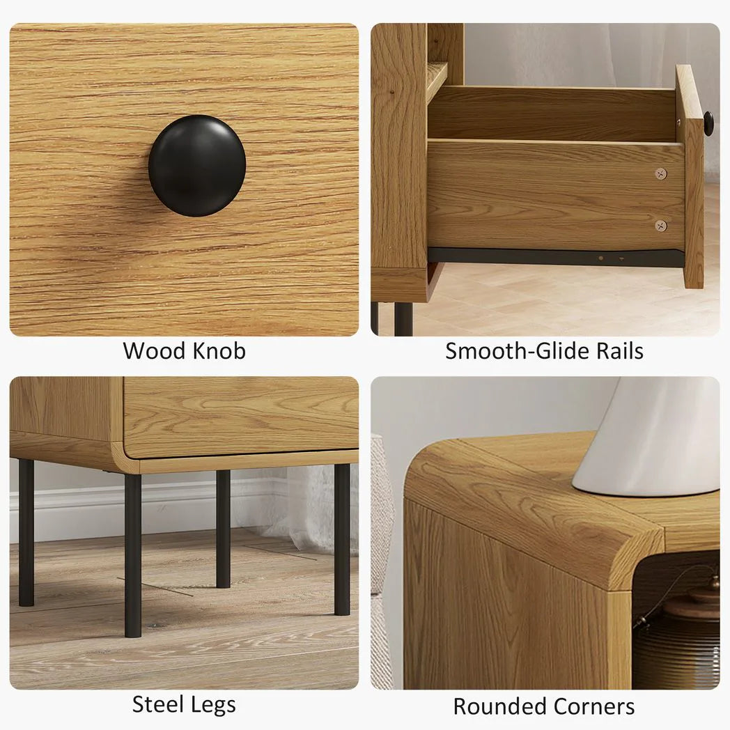 HOMCOM Bedside Table with Drawer and Open Shelf - Oak