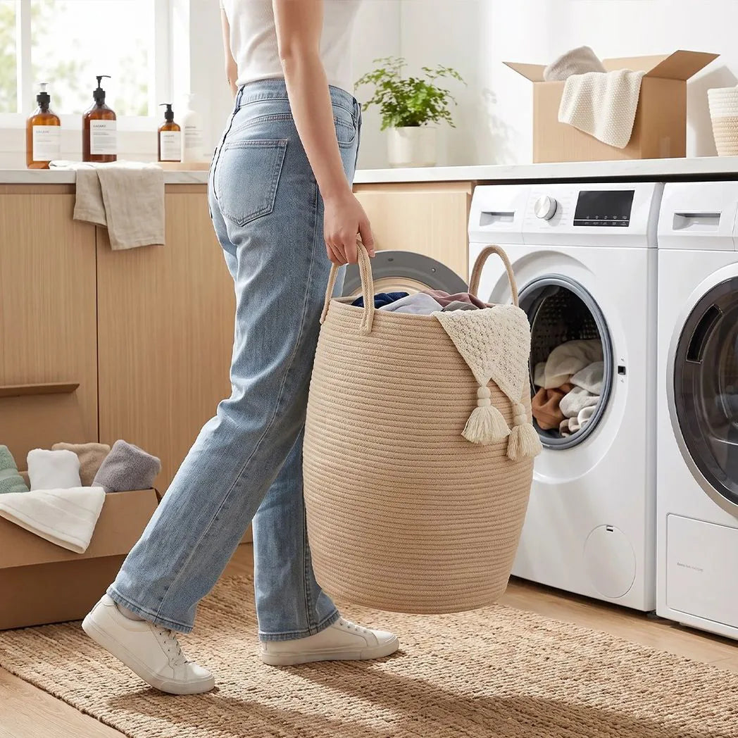 65L Laundry Basket Folding Bin Bag Hamper Dirty Washing Clothes Storage Handle-White
