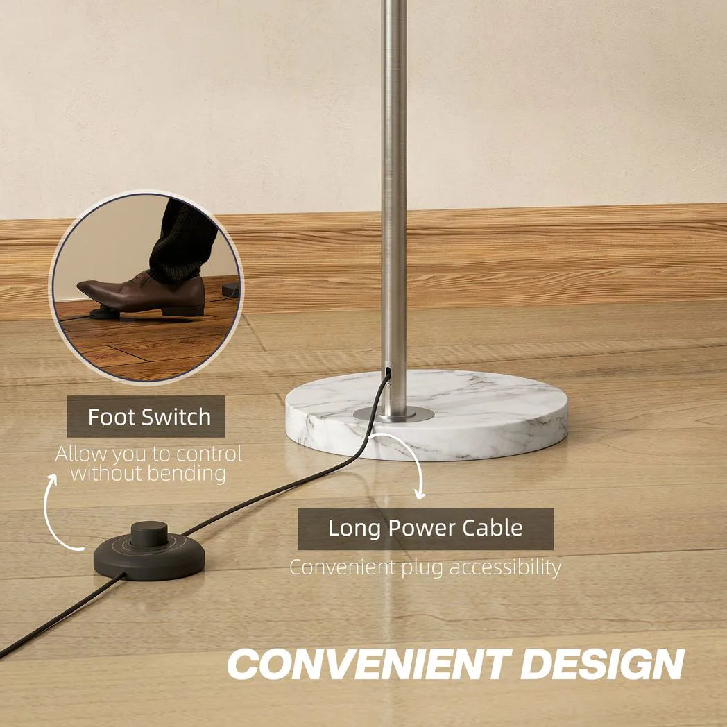 HOMCOM Arc Floor Lamp for Living Room, Modern Adjustable Standing Lamp with Faux Black Marble Base Silver Tone