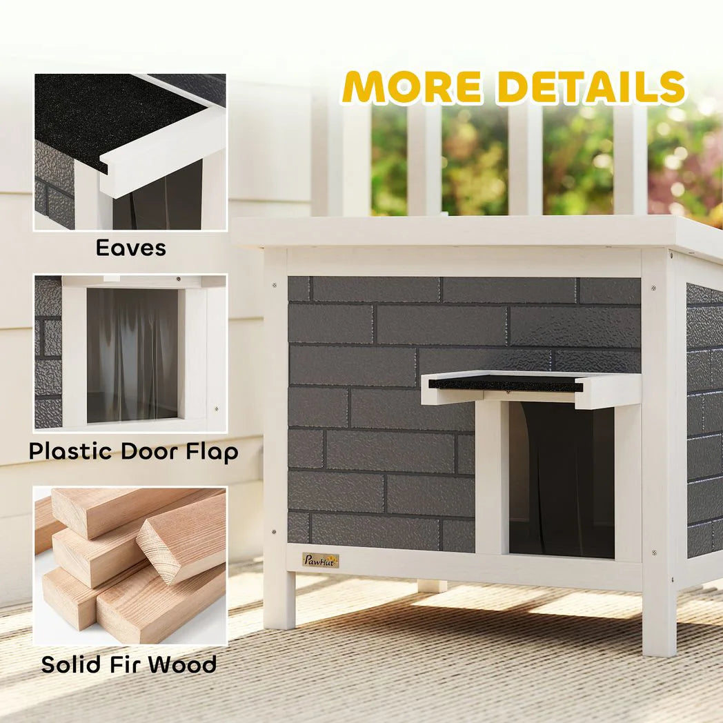 PawHut Outdoor Cat House Insulated with Openable Roof, Weatherproof Feral Cat Shelter for Rabbits, Cats, Grey