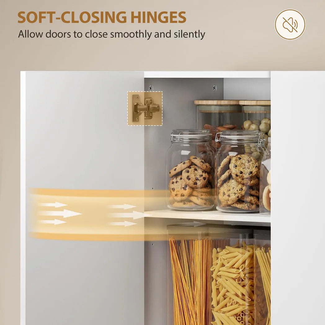 HOMCOM 180 cm Tall Kitchen Cupboard, Pantry Storage Cabinet with Soft Close Doors and Adjustable Shelves, High Gloss White