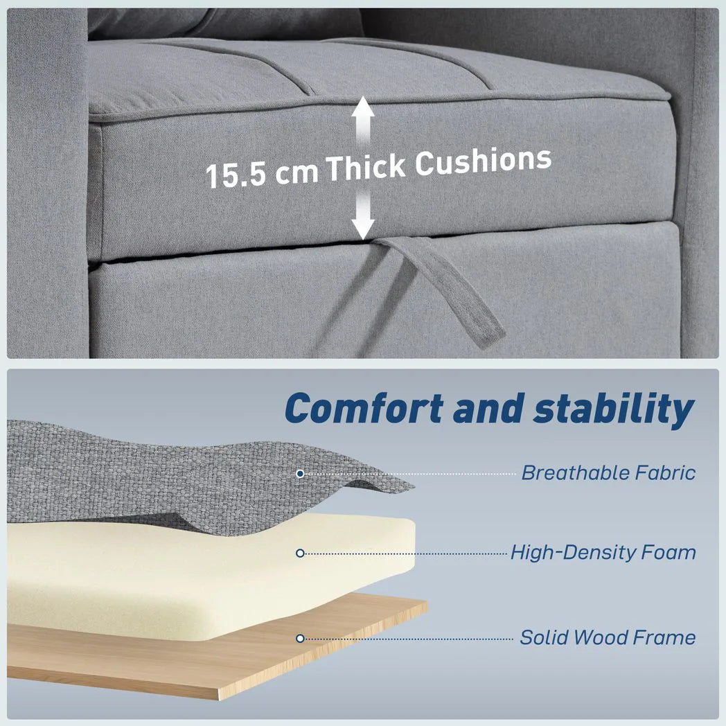HOMCOM 3-in-1 Single Sofa Bed, Convertible Sleeper Chair Bed - Light Grey