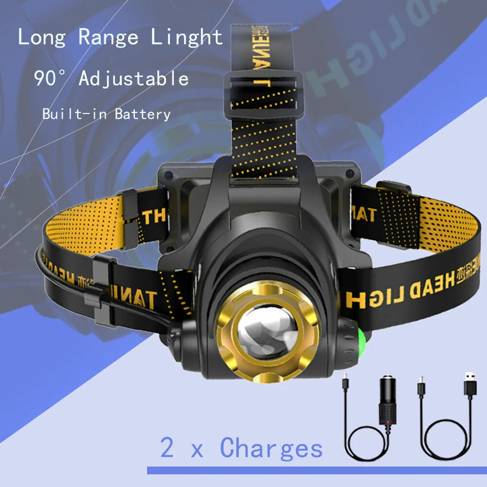 USB Rechargeable LED Headlamp 3-Modes Adjustable Camping Hiking Headlight  W/Car Charger+USB Cable (US Logistics For USPS/DHL/Fedex/UPS. No designated logistics accepted，TK/TMEU only For self-pickup）